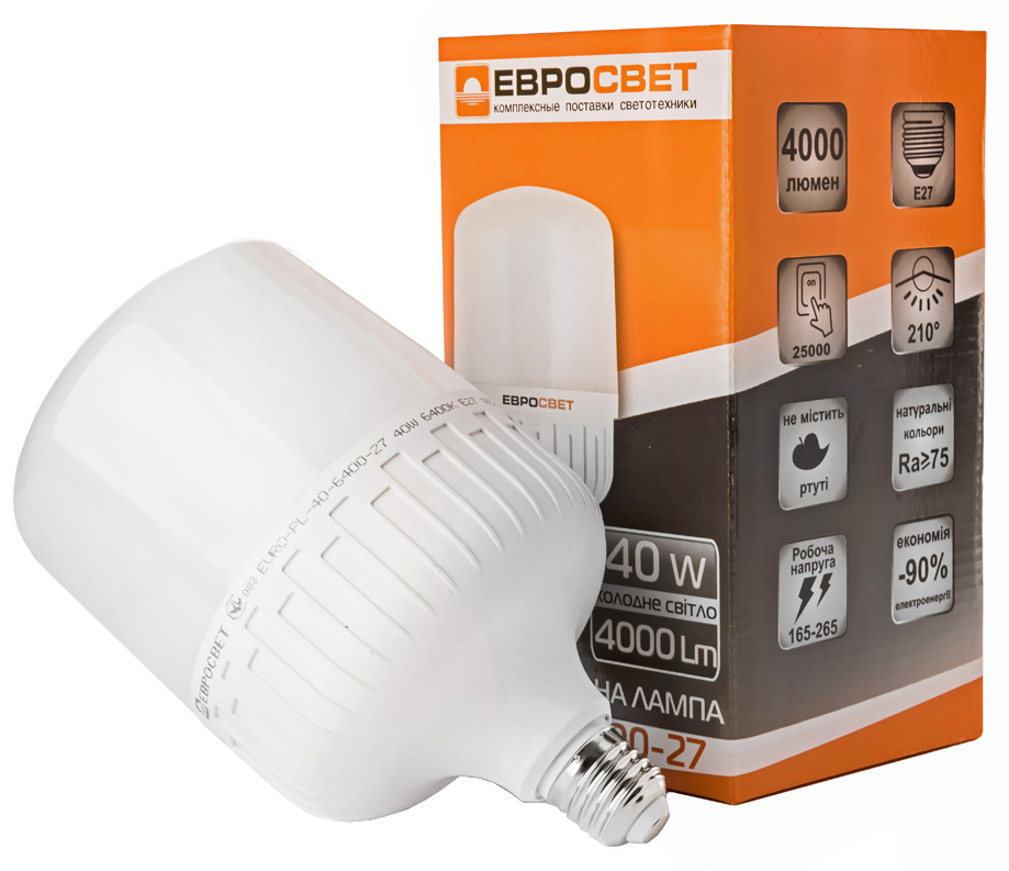 

Светодиодная лампа ЕВРОСВЕТ 40W E27 6400K EVRO-PL-40-6400-27 (39473)