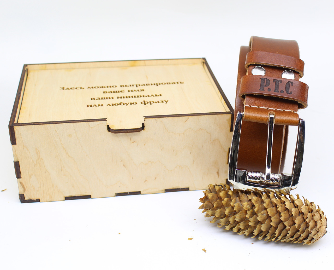 

Ремень кожаный с гравировкой в деревянной коробке Scappa Коричневый