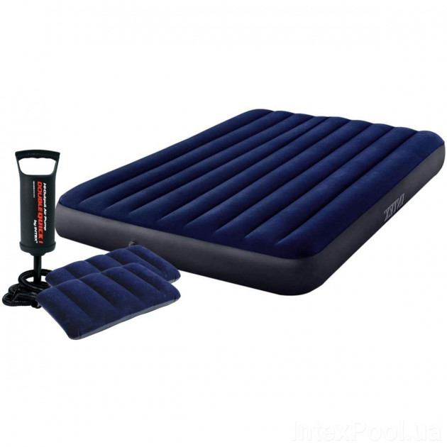 

Полуторный надувной матрас Intex 64758-2 Classic Downy с двумя подушками и ручным насосом 137 x 191 x 25 см Синий