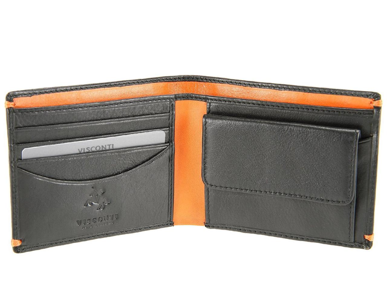 

Классический черный мужской кошелек с монетницей Visconti AP62 Montreux (Black/Orange)