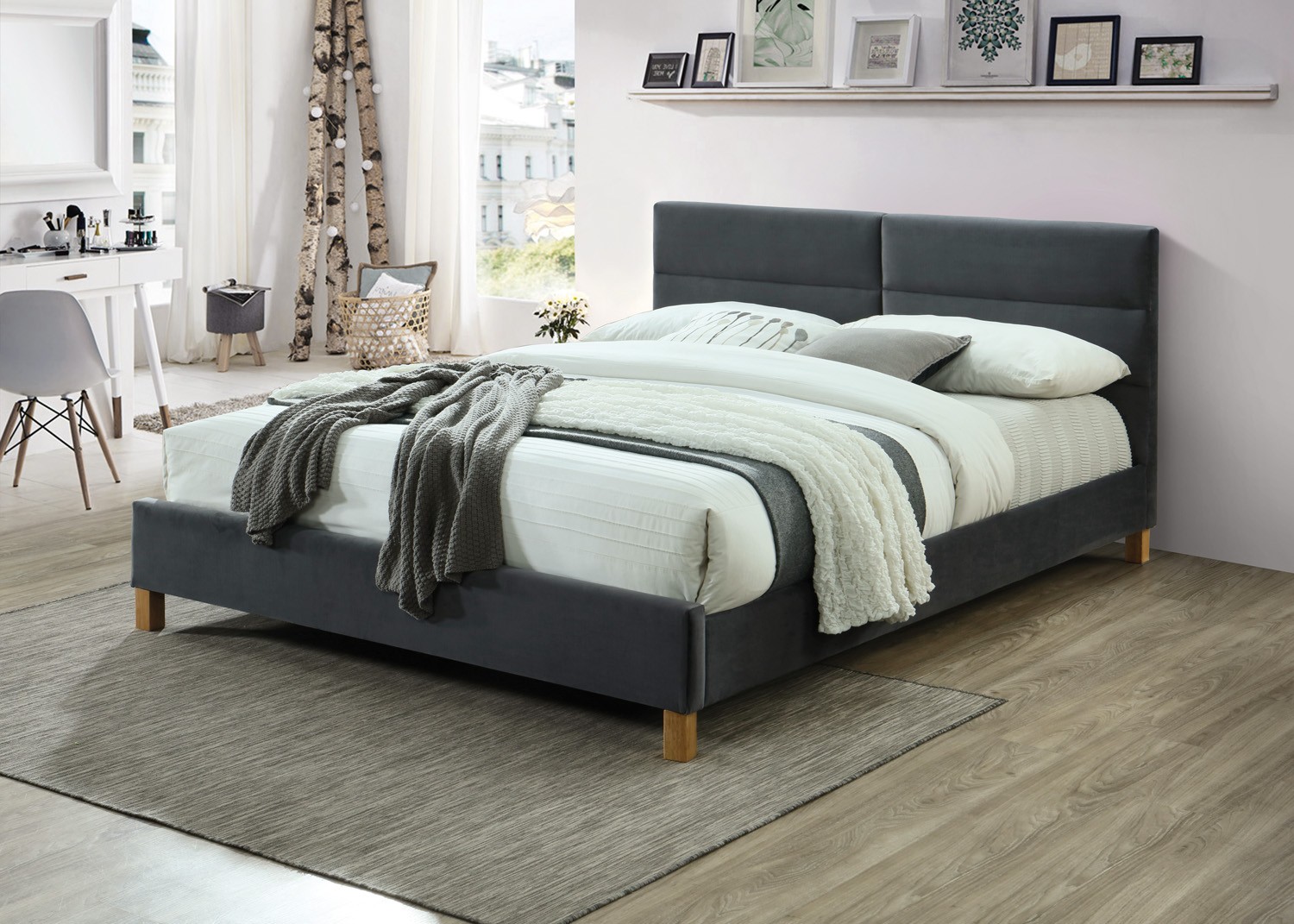 

Двуспальная кровать Signal Sierra Velvet 160х200 см Серый