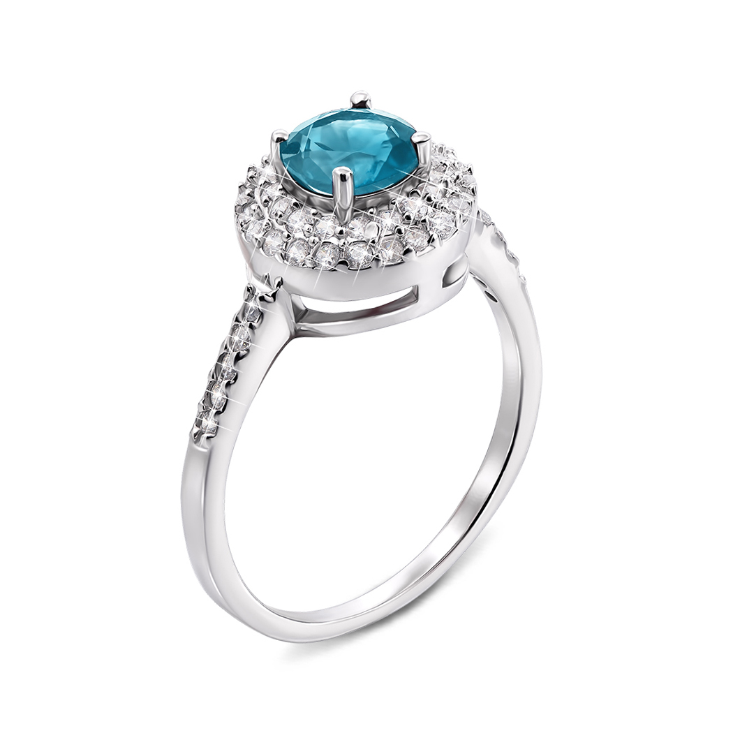 

Серебряное кольцо с голубым топазом и фианитами 000134878 000134878 16.5 размера