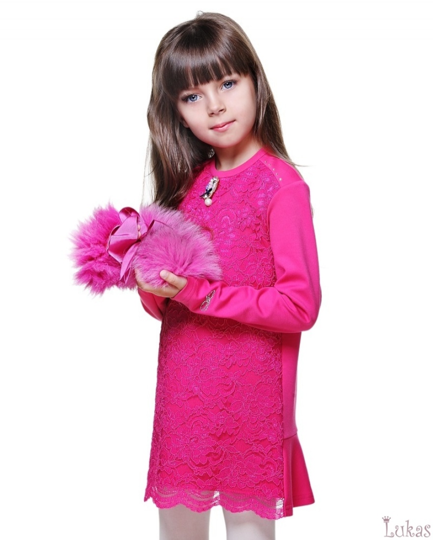

Платье для девочек Lukas Kids с гипюром и брошью 122 рожевий(5328)