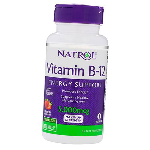 

Витамин В12 быстрорастворимый, максимальная эффективность, Vitamin B-12 5000, Natrol 100таб Клубника (36358025)