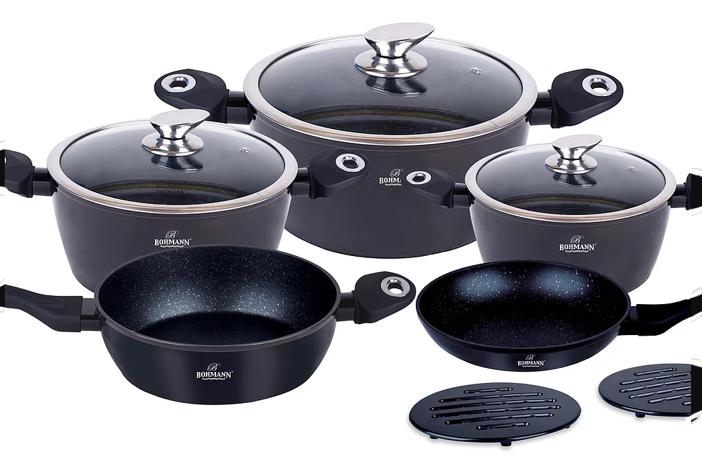 

Алюминиевый набор посуды 10 предметов Bohmann BH 40 BLACK с мраморным покрытием