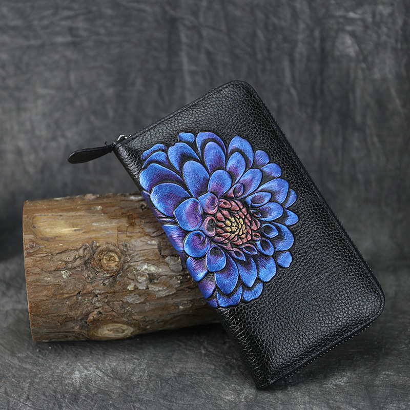 

Кошелек женский ручной работы BlackOwl Zinnia Dark blue 101300280402 кожаный черный