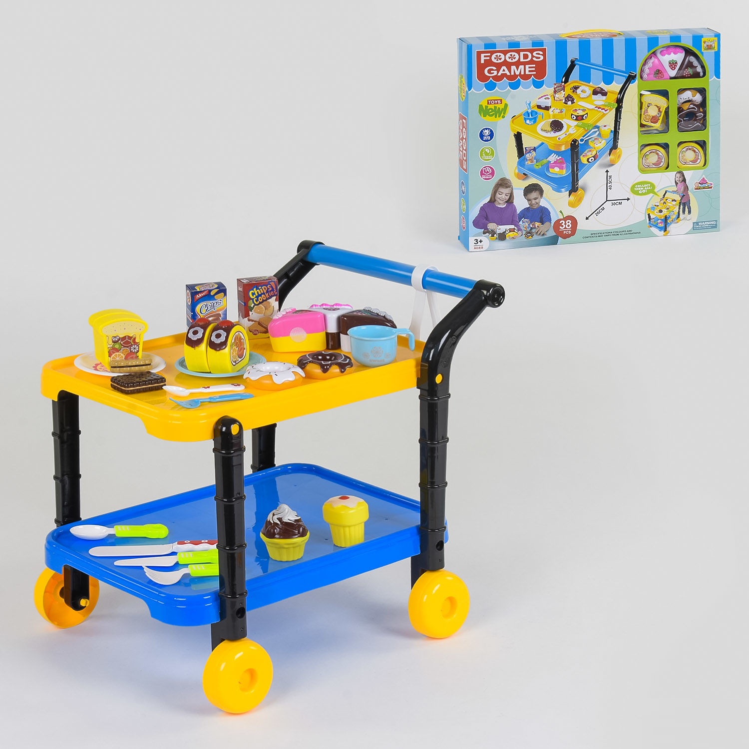

Игровой набор Kids Toys 36778-90 Сладостей с сервировочным столиком на колесиках 38 элементов Желтый