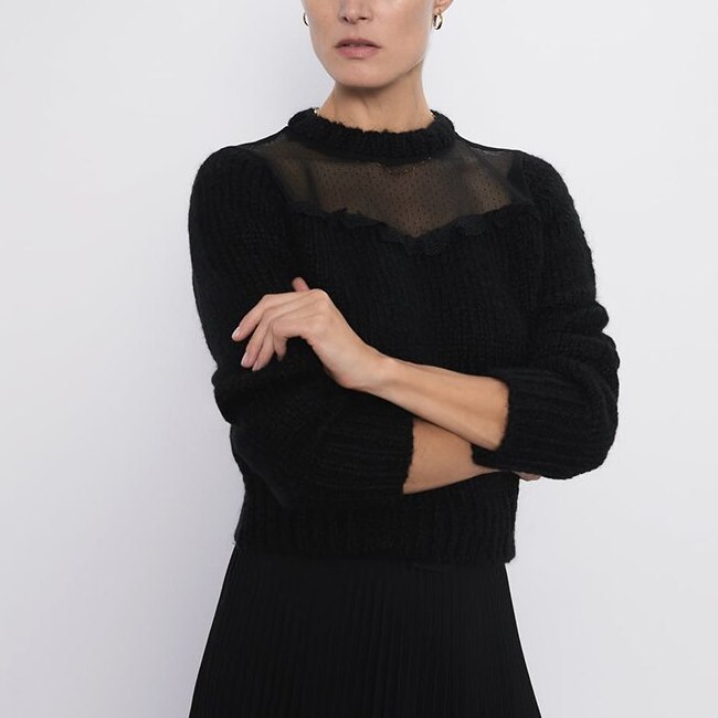

Свитер женский с кружевной вставкой Lace Berni Fashion (L) Черный