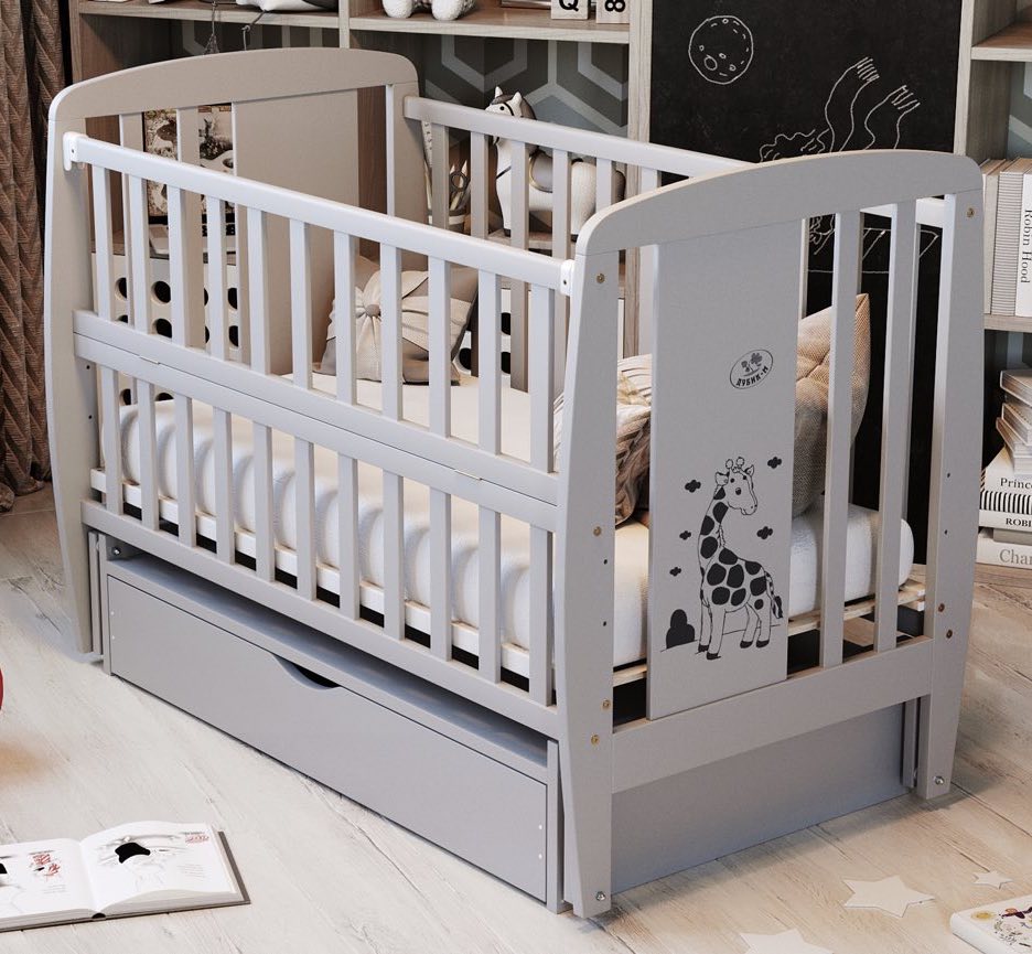 

Кровать Babyroom Жирафик маятник, ящик, откидной бок DJMYO-3 бук белый