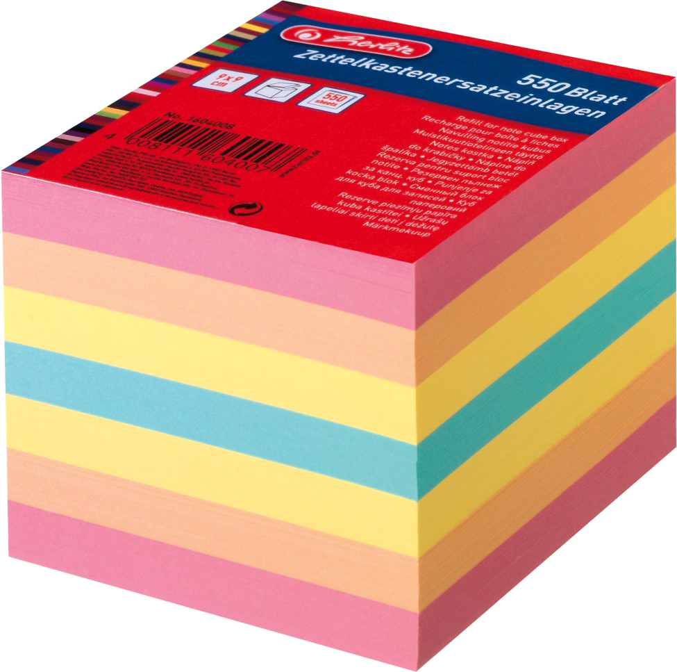 

Бумага для заметок Herlitz 90х90 мм 550 листов не склеенная Цветная (1604008)