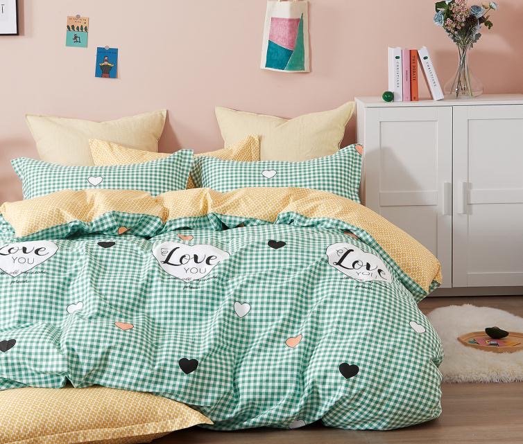 

Постельное белье CottonTwill Сатин Сердечки и клеточки Мятный Семейный 2 х 145х215 см ( FB15825CT)