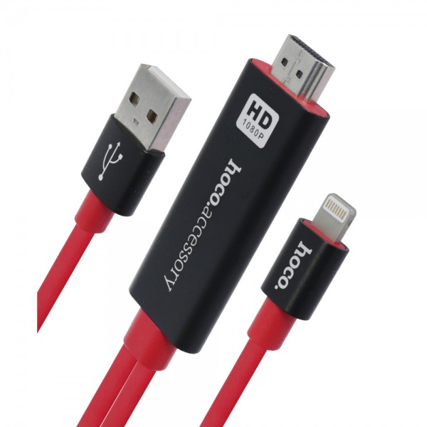 

Кабель Lightning - HDMI Hoco UA4 (2m) Black&Red (BS-000064279)