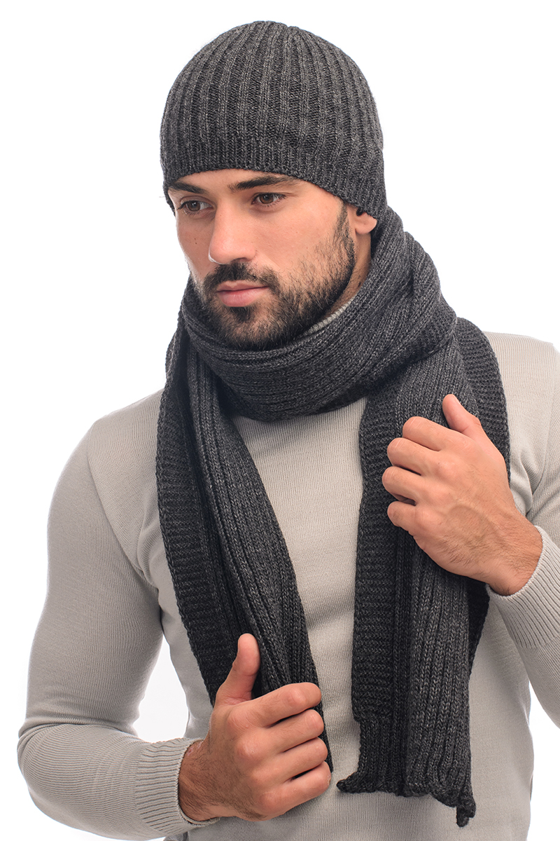

Комплект мужской (шапка и шарф)Van Qils 60909 темно серый