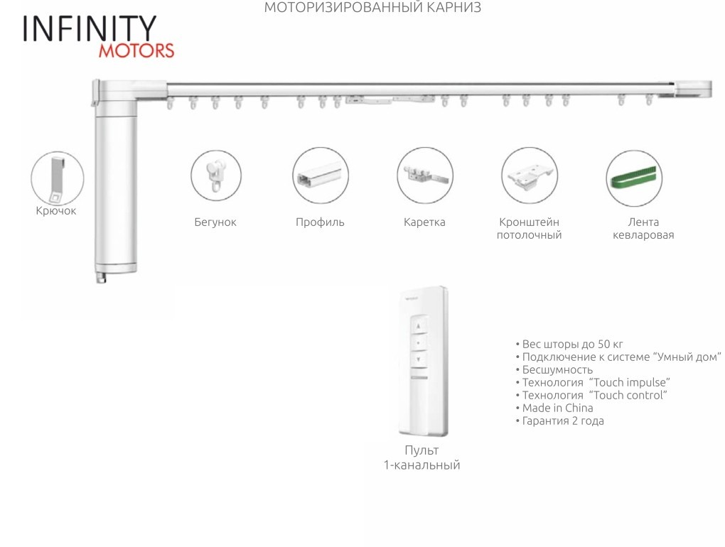 

Карниз моторизований радіокерований Infinity motors, 350 cм