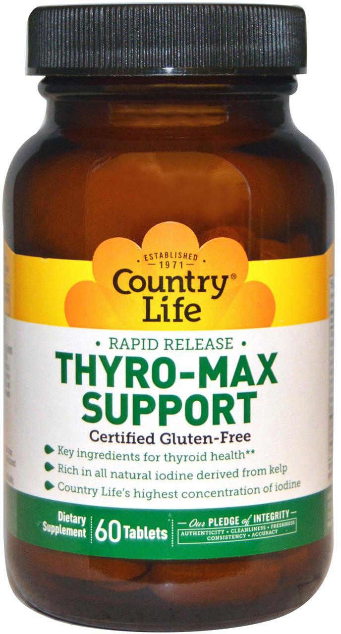 

Натуральная добавка для поддержки щитовидной железы Country Life Thyro-Max Support 60 таблеток (015794015956)