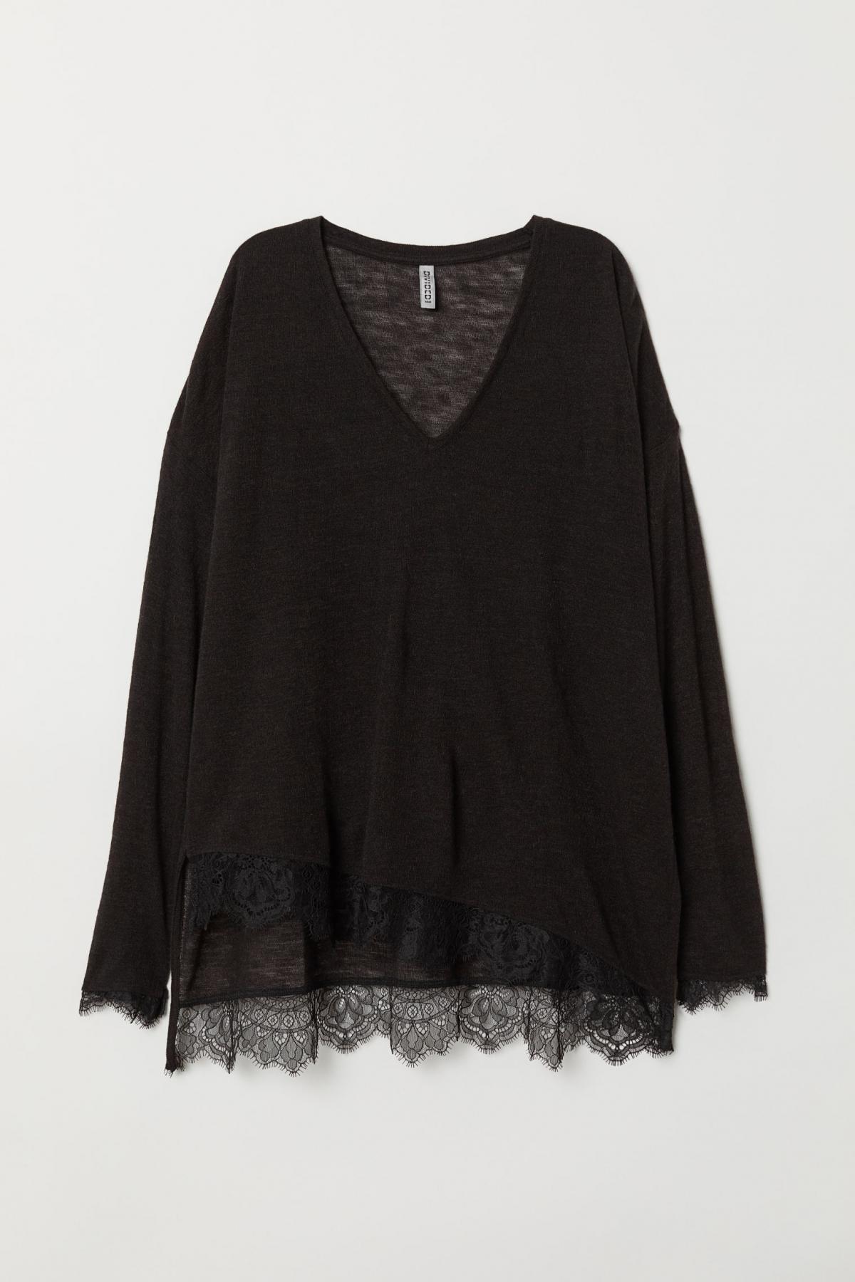 

Вязаный джемпер с кружевом H&M s Черный