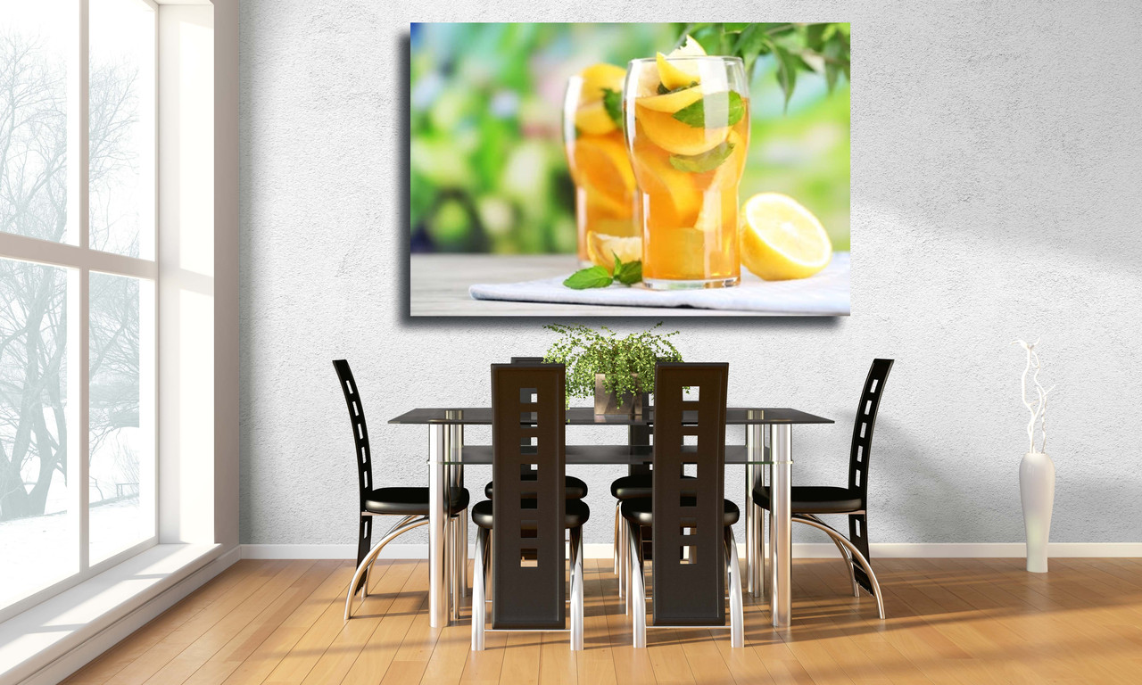 

Картина на холсте Холодный чай с лимоном и мятой на открытом воздухе 75х50