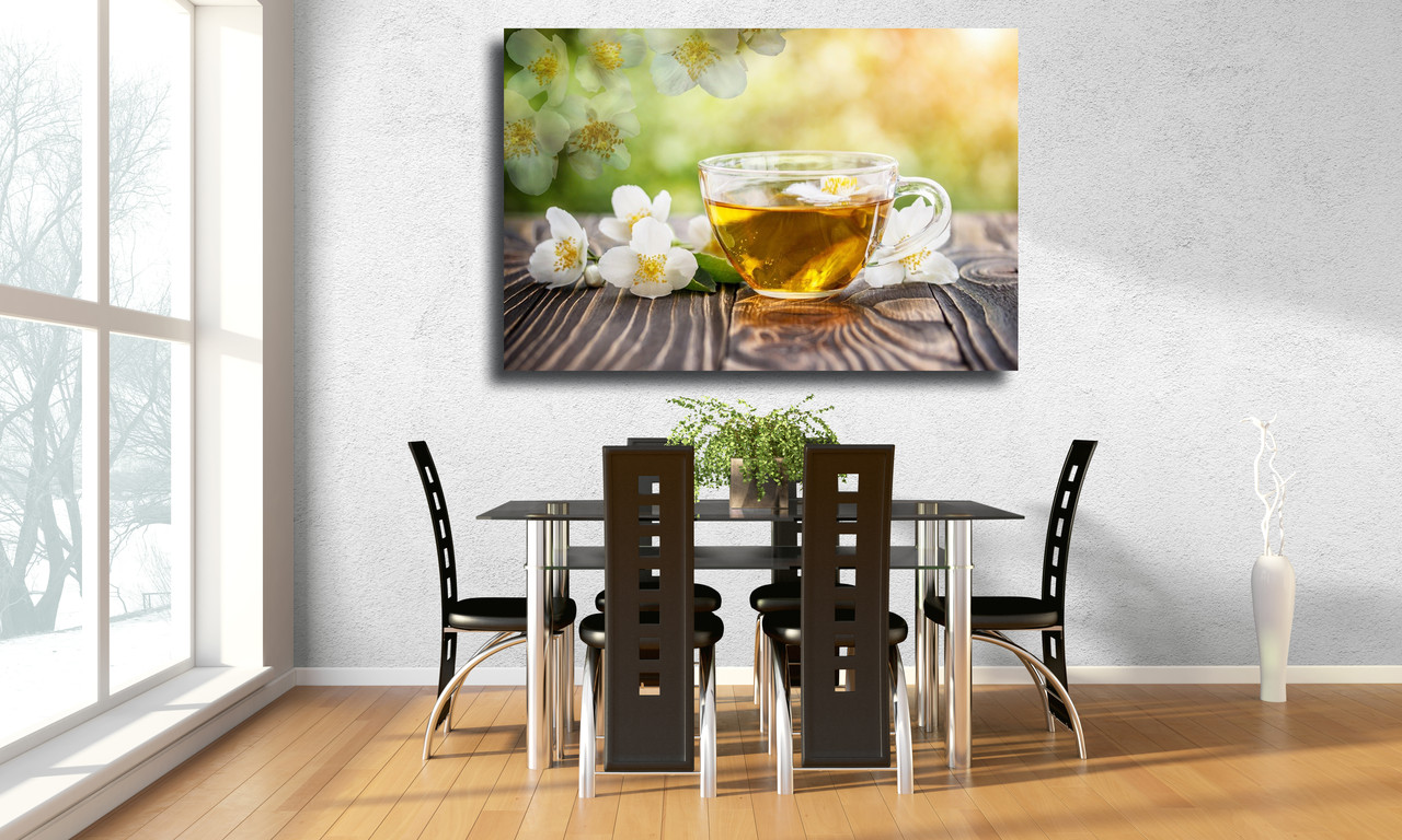 

Картина на холсте Жасминовый чай и жасминовые цветы на деревянном фоне 100х70