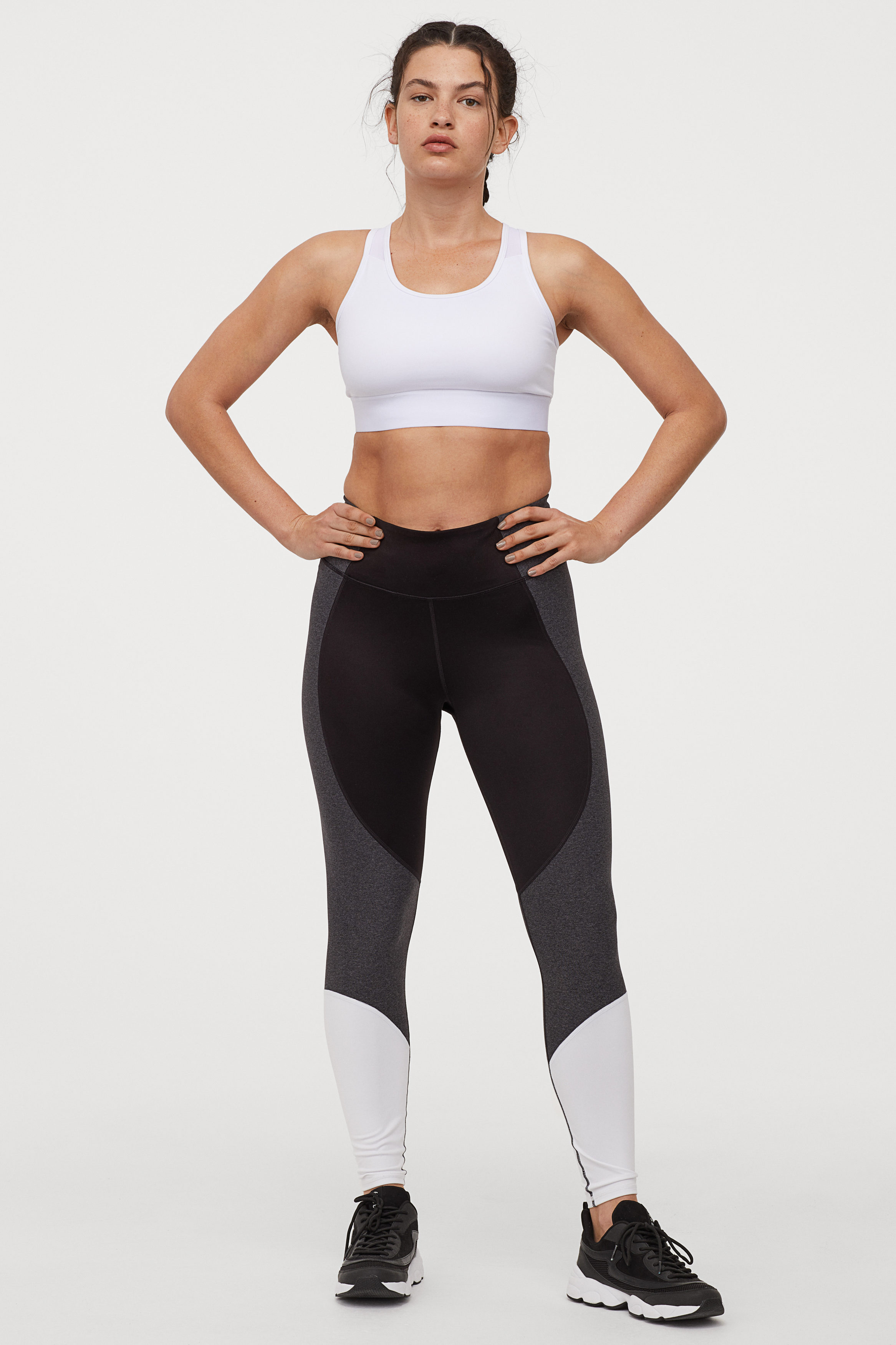 

Спортивные леггинсы H&M Sport 0720125-1 S Черные с серым и белым