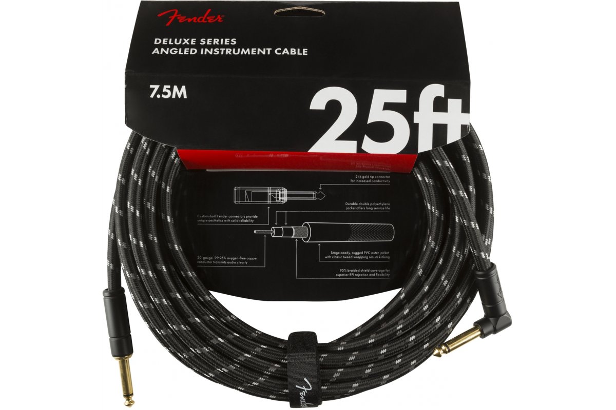 

Кабель инструментальный Fender CABLE DELUXE SERIES 25' ANGLED BLACK TWEED