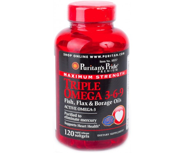 

Витамины Puritan's Pride Maximum Strength Triple Omega 3-6-9 Fish, Flax & Borage Oils 120 капсул (103091)