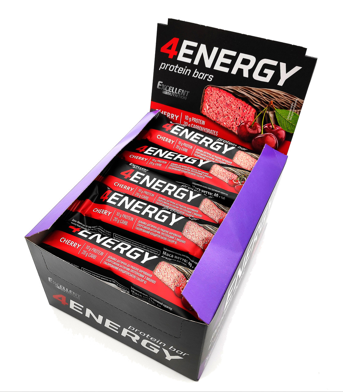 

Упаковка батончиков Excellent Nutrition 4Energy Protein Bar Вишня 12 шт х 40 г