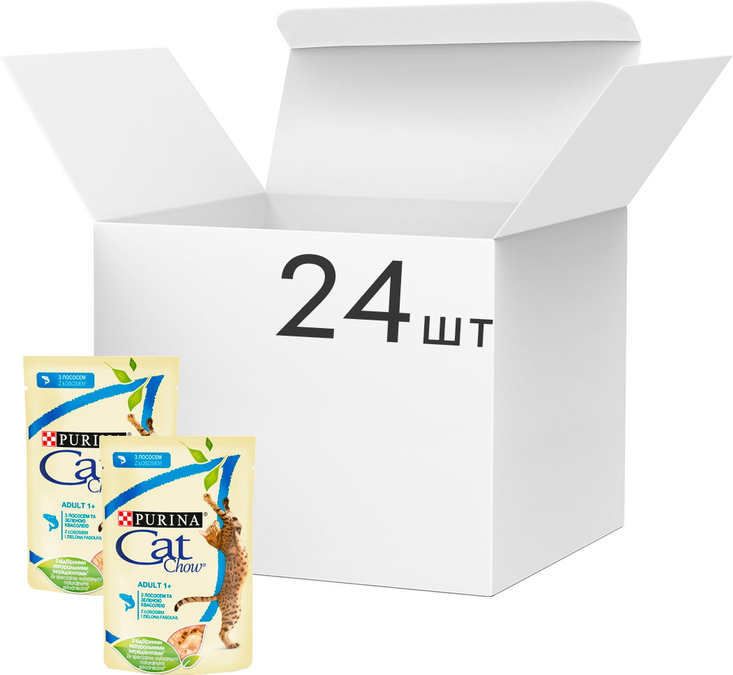 

Упаковка влажного корма для кошек Purina Cat Chow Adult с лососем и зеленой фасолью 85 г x 24 шт (7613036595070)