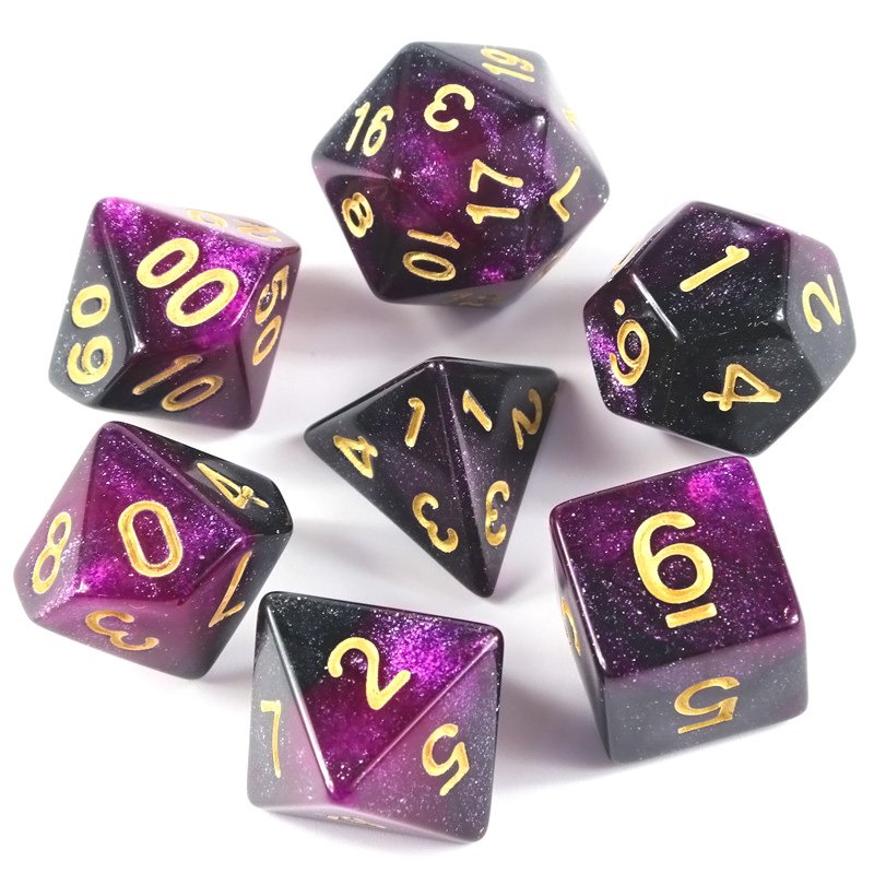 

Настольная игра T&G dice Набор кубиков Галактика d00, d4, d6, d8, d10, d12, d20 (фиолетовый) T&G + мешочек (Dice Set Galaxy T&G (7) + bag) фиолетовый