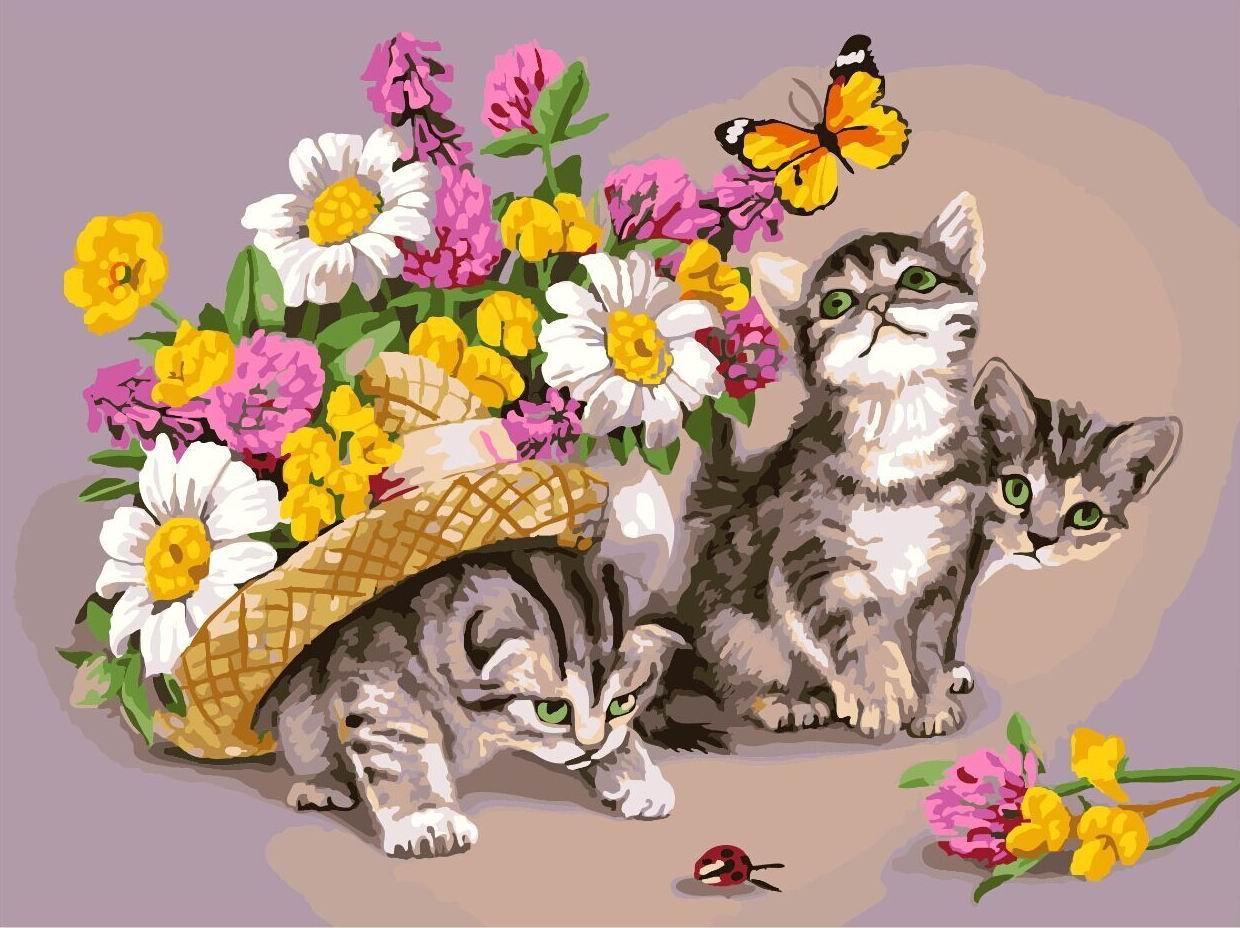 

Картина по номерам BrushMe (Брашми) "Котята в цветах" 40х50см GX3069