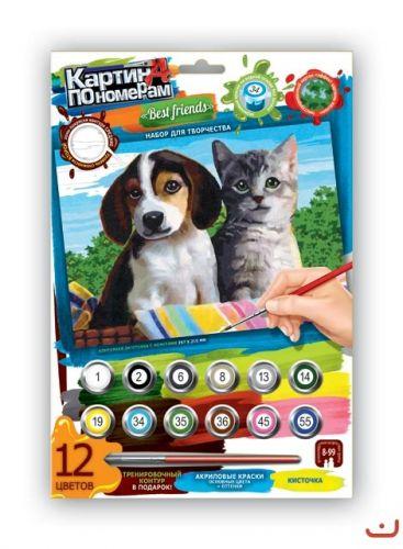

Детская картина по номерам Danko Toys "Щенок и котенок" 29х21см KN-03-10