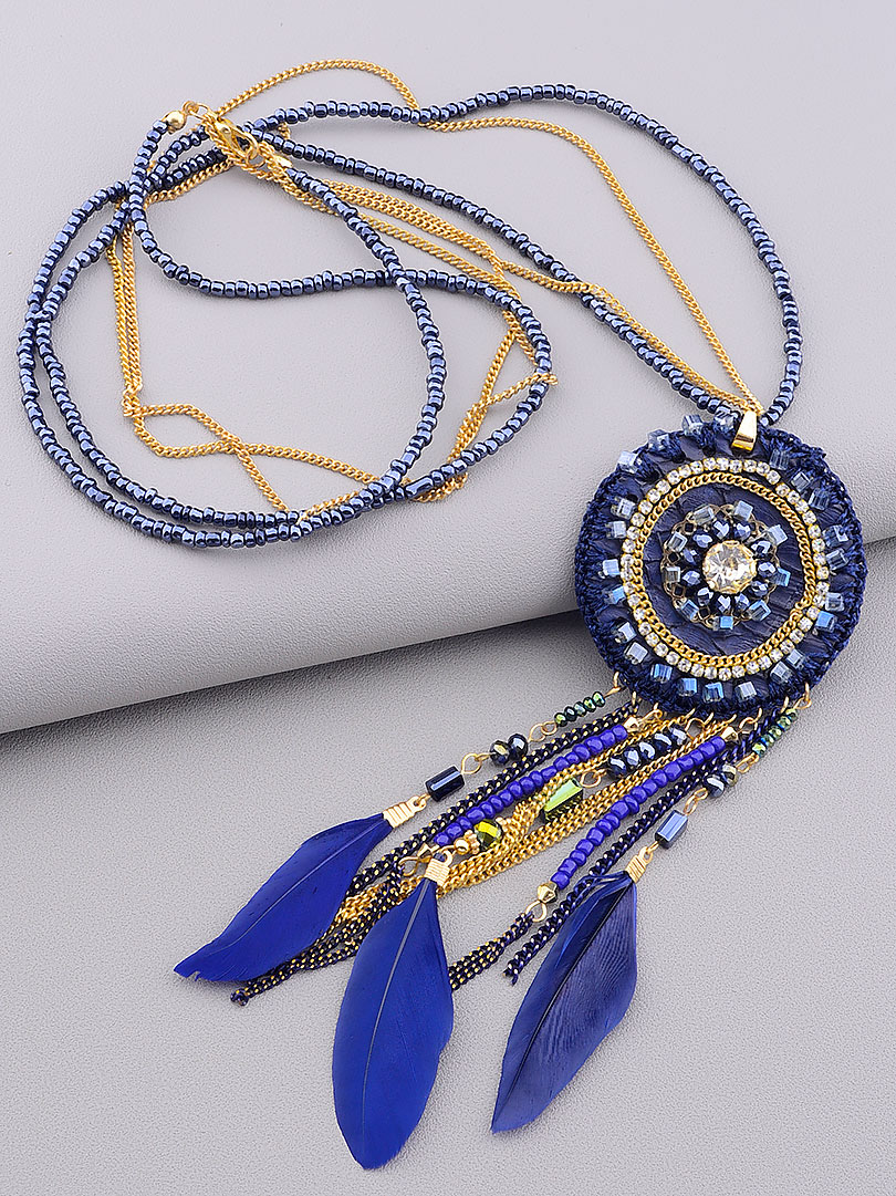 

Колье из бисера синее с перьями 82 см. Hand Made 032220