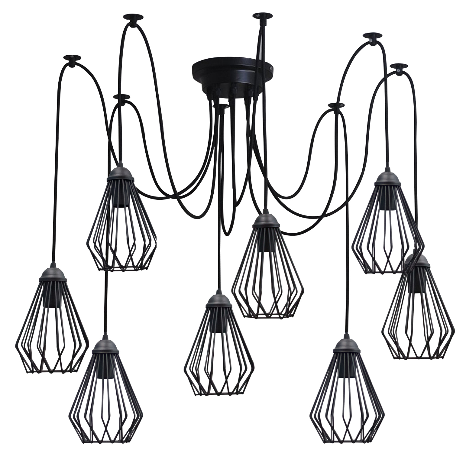 

Светильник потолочный подвесной 100lamp Loft Е-27 металл, черный, 10 плафонов (NL 05371/10 spider)