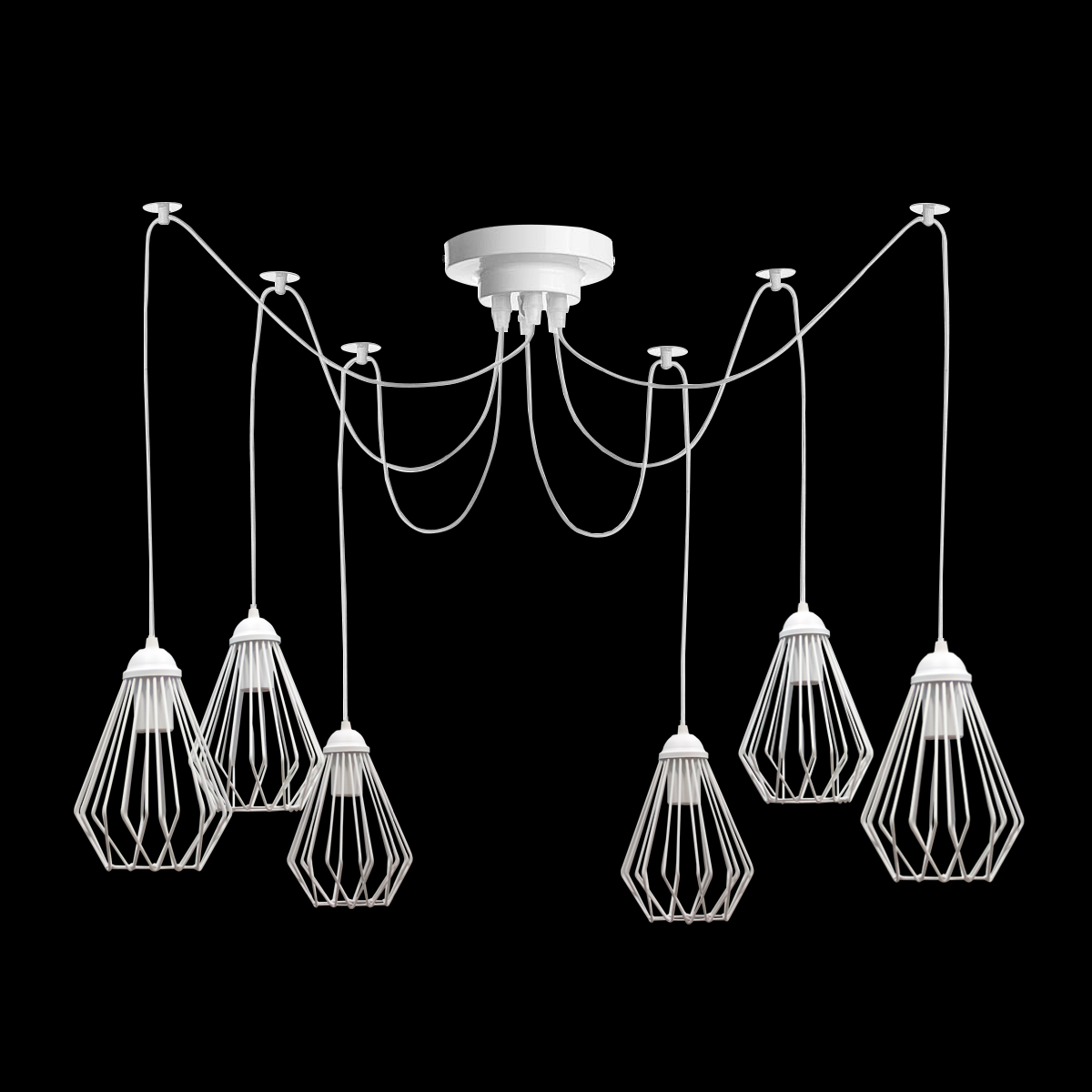 

Светильник потолочный подвесной 100lamp Loft Е-27 металл, белый, 8 плафонов (NL 05371/8W spider)
