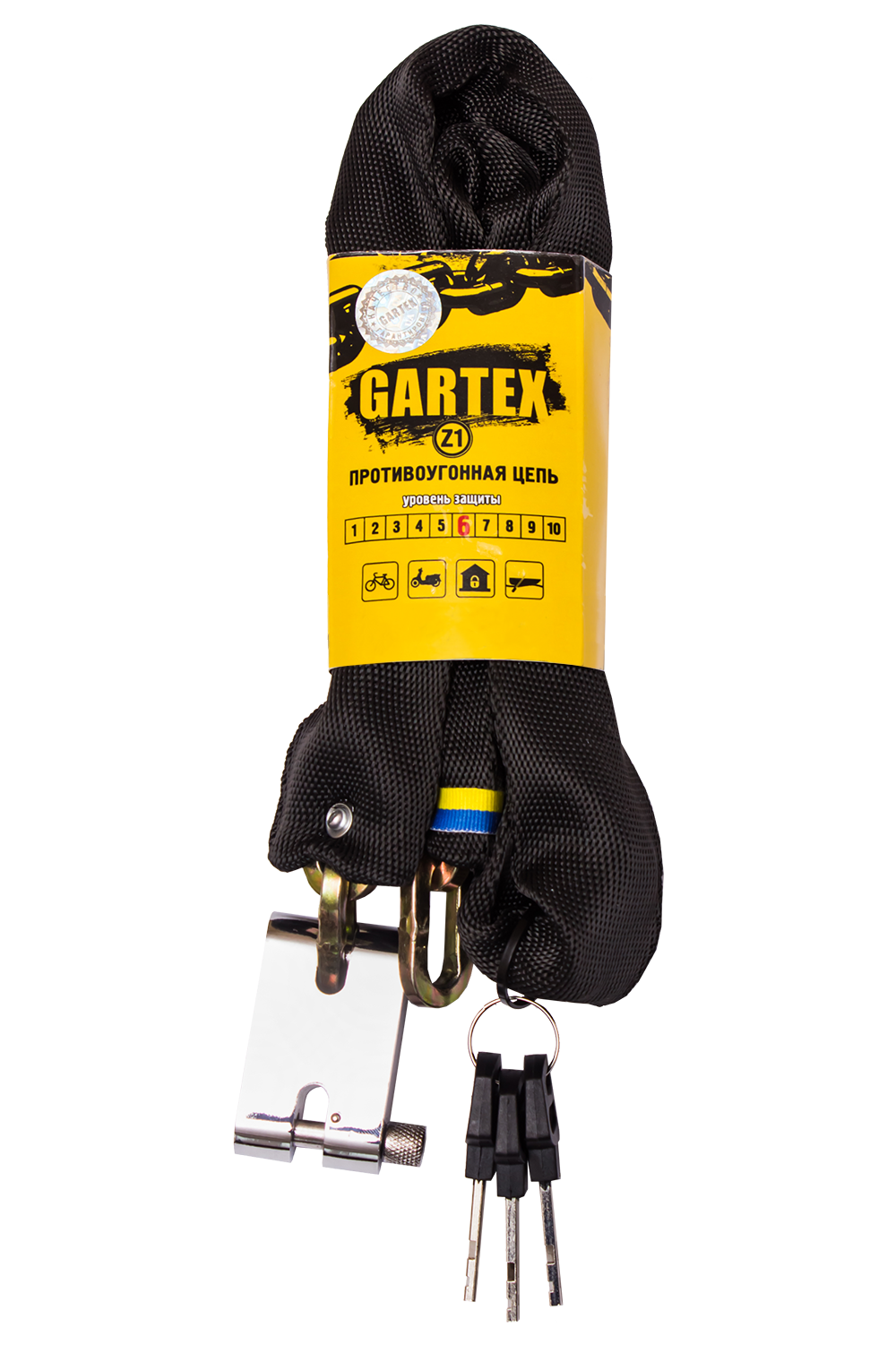 

Противоугонная цепь (велозамок) Gartex Z1 1500x6 мм 001
