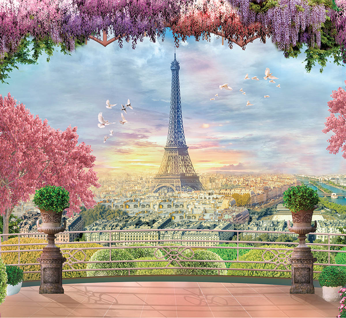 

Фотообои WS Wallpaper Фреска с видом на Париж 294*270 (31215) Флора