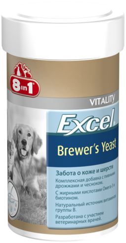 

Добавка Пивные дрожжи 8in1 Excel Brewers Yeast для кошек и собак таблетки 140таб/100мл