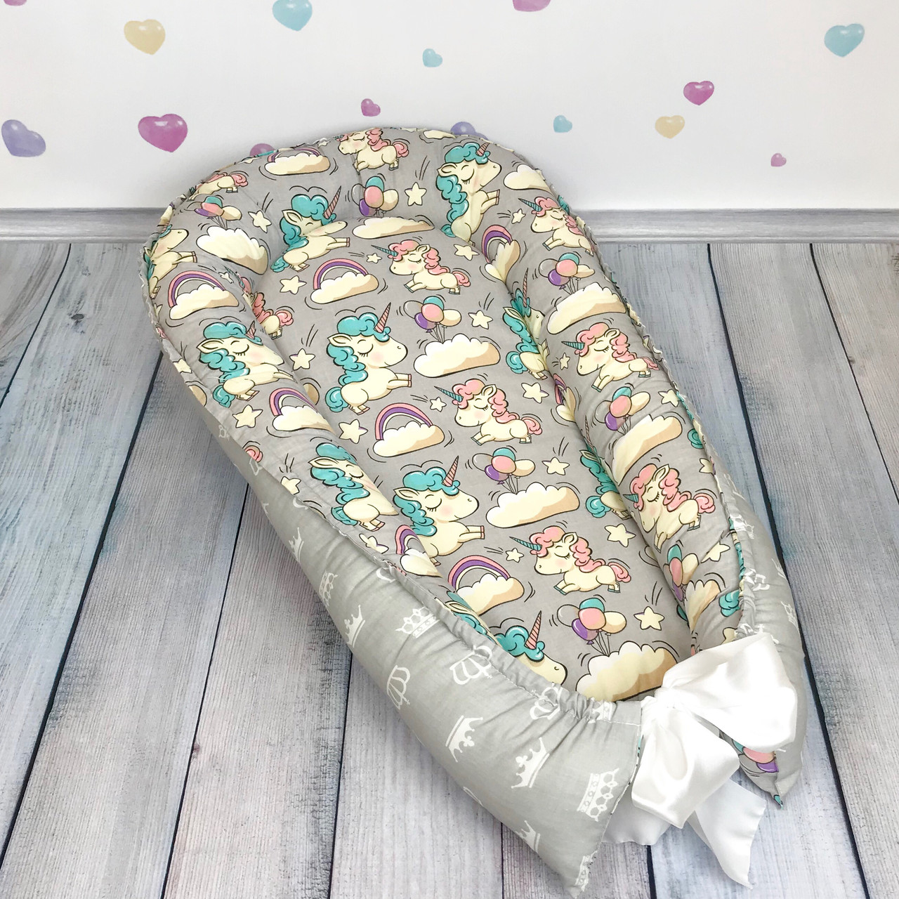 

Кокон-гнёздышко для новорожденного Oh My Kids "Unicorns" со съёмным матрасом