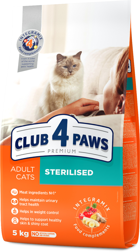 

Сухой корм для взрослых стерилизованных кошек Club 4 Paws (Клуб 4 Лапы) Премиум. Стерилизованные 5 кг (4820083909283)