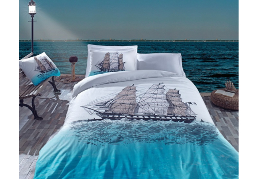 

Постельное бельё Cotton Box ранфорс Ship Mavi 200x220 Бело-синий