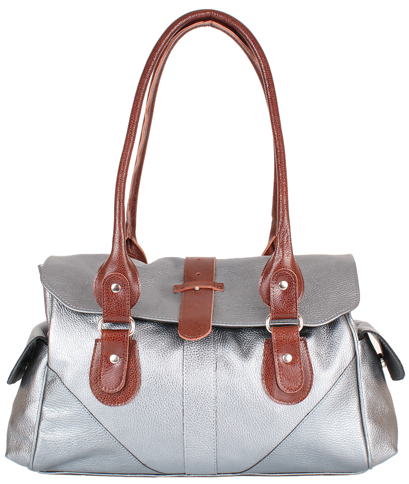 

Женская кожаная сумка-купол Laskara LK-DM233-silver-brown Коричнево-серебристая