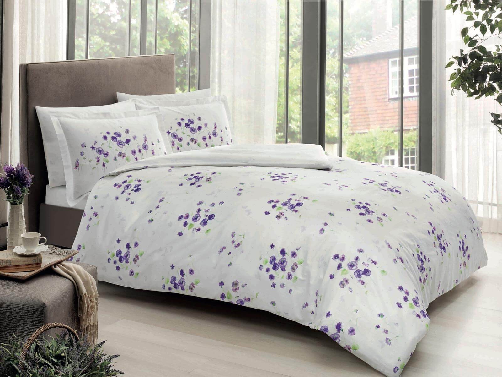 

Двуспальный евро комплект TAC Gileza Сатин-Digital цвет белый с фиолетовым принтом