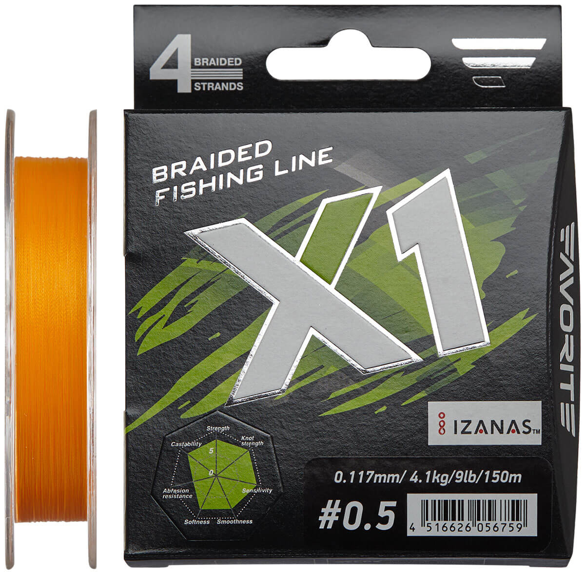 

Шнур Favorite X1 PE 4x 150m (orange) #0.5/0.117mm 9lb/4.1kg (арт.123416931117)