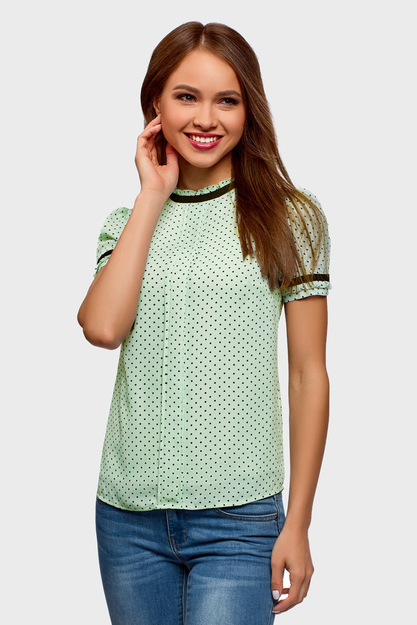 

Женская зеленая блуза в горошек Oodji 38-170 11401272/36215/6529D
