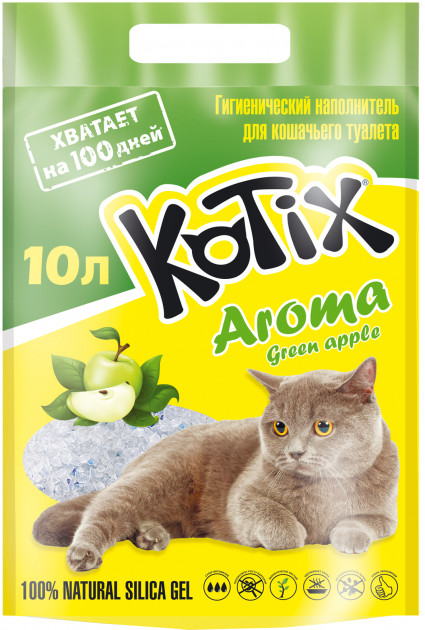 Акція на Наполнитель для кошачьего туалета Kotix Aroma Green Apple Силикагелевый впитывающий 3.5 кг (10 л) (6930095837479) від Rozetka UA