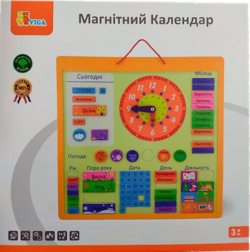 

Магнитный календарь Viga Toys с часами на украинском языке (50377U)