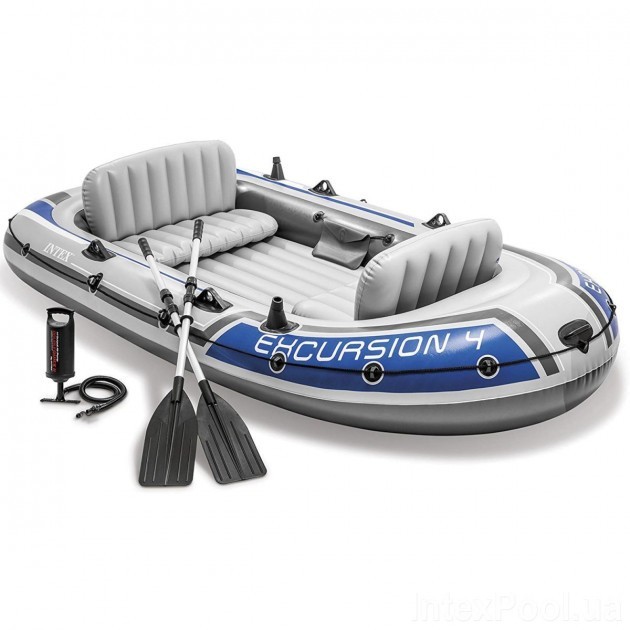 

Четырехместная моторно-гребная надувная лодка Intex Excursion 4 Set Original, 315х165х43 см, с веслами и насосом, серая (int-68324)