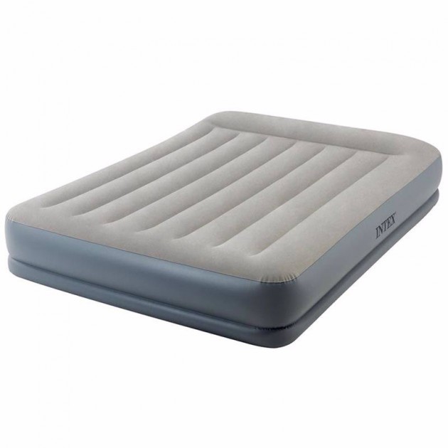 

Надувная кровать со встроенным электронасосом и подушками Intex 64118-1 Pillow Rest Mid-Rise Airbed, двухспальная (152х203х30) серая