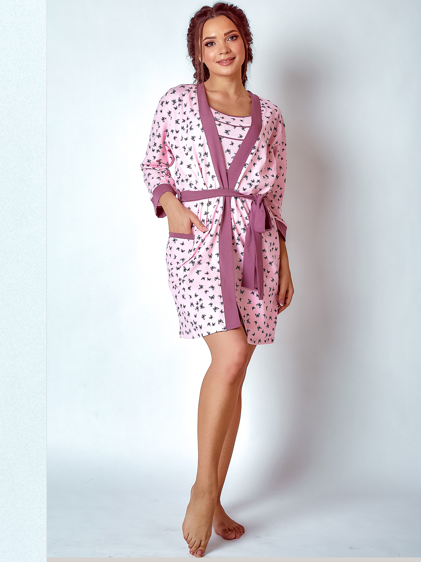 

Халат BARWA garments 0215 M Бабочки с розовым