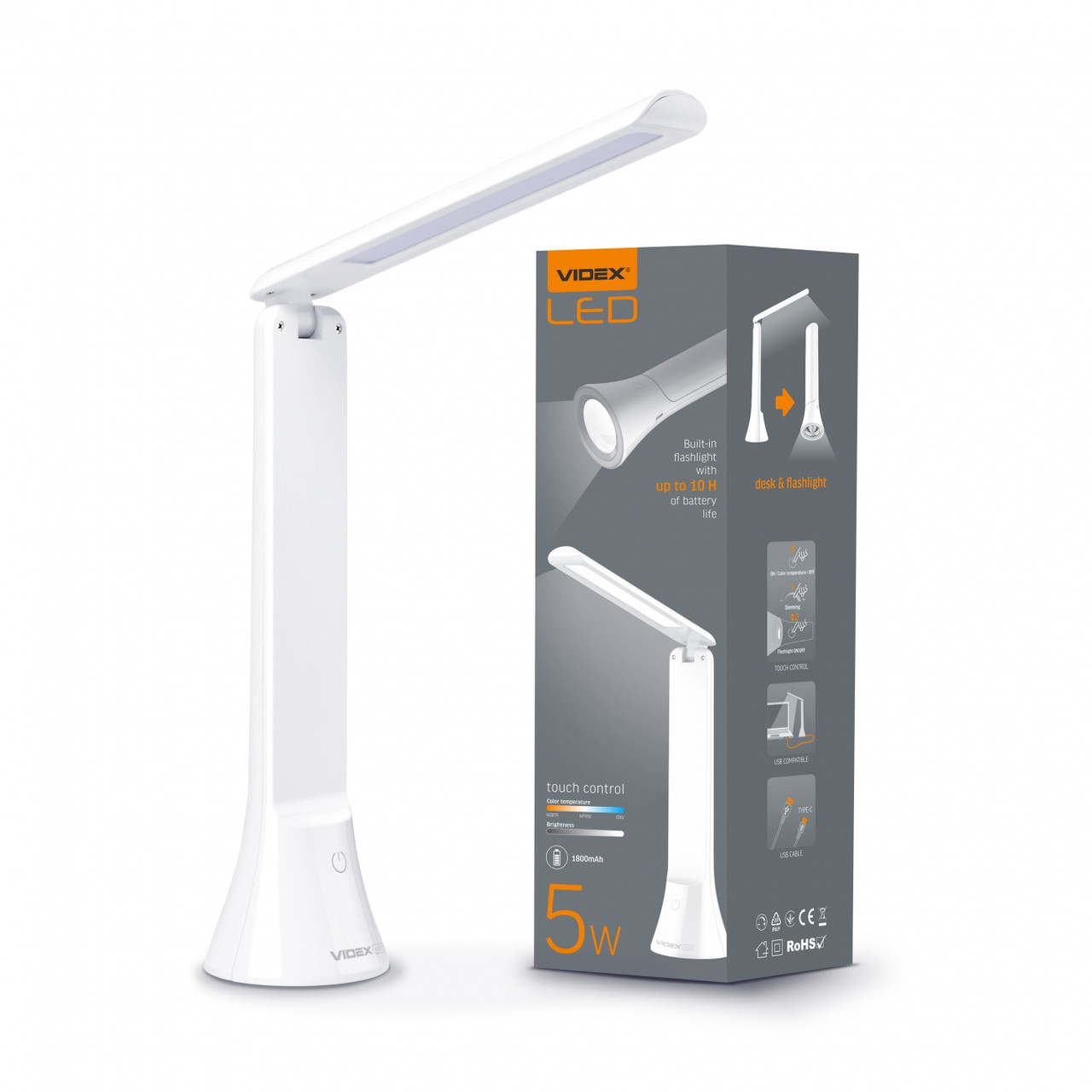 

LED настольная лампа-фонарик VIDEX TF11W 5W 3000-5500K