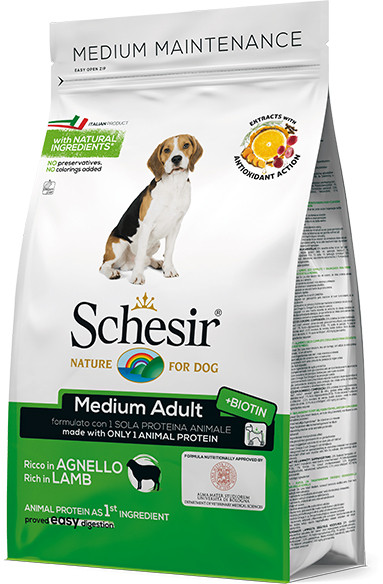 

Сухой монопротеиновый корм для взрослых собак средних пород Schesir Dog Medium Adult Lamb с ягненком 12 кг